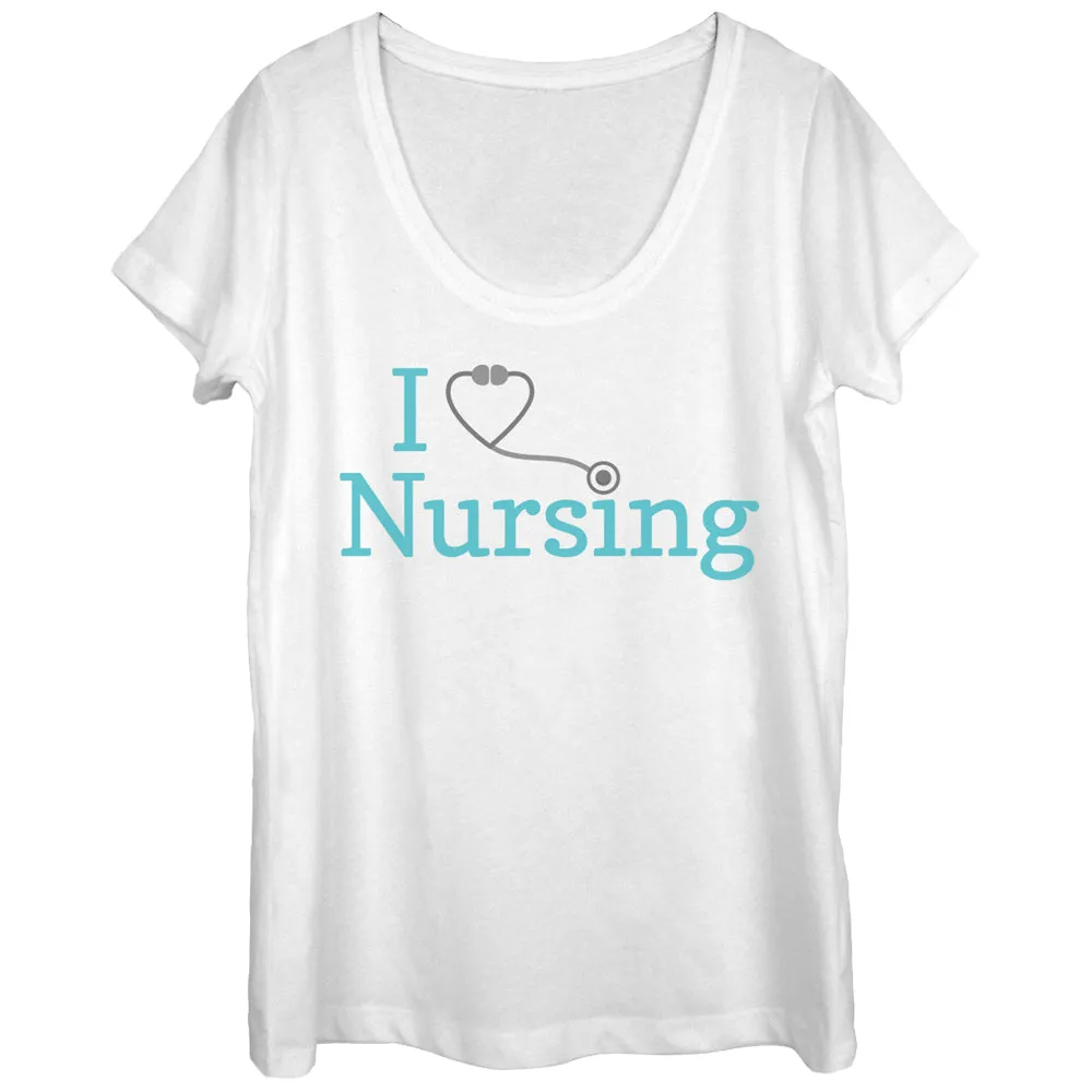 Women's CHIN UP I Love Nursing Stethoscope Scoop Neck sold by Chin Up Apparel