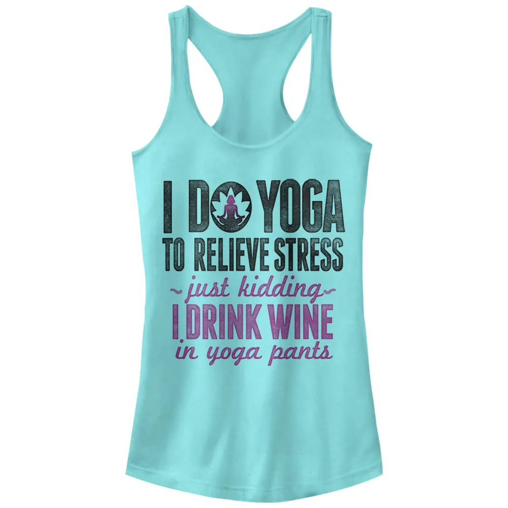 Junior's CHIN UP Drink Wine in Yoga Pants Racerback Tank Top sold by Chin Up Apparel