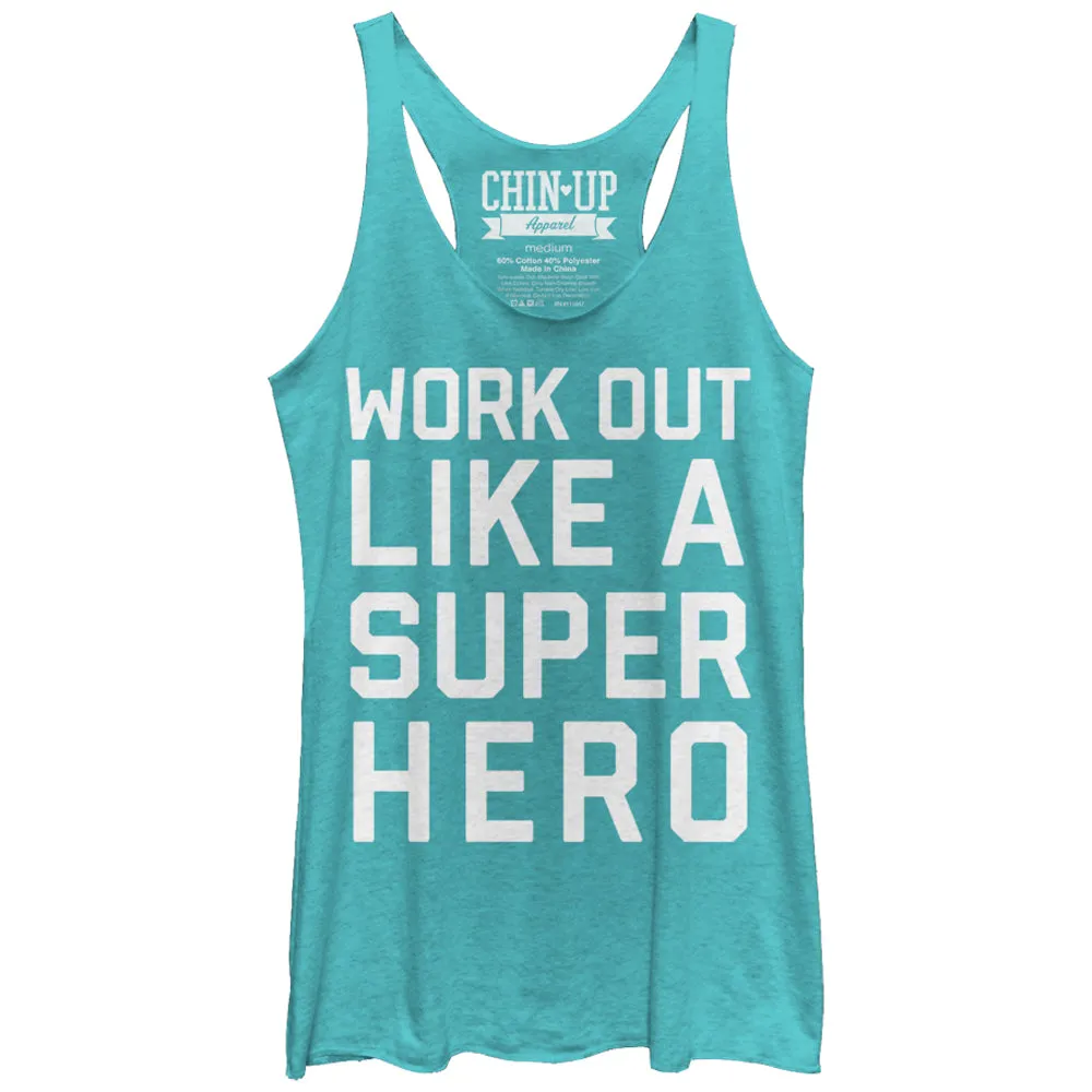 Women's CHIN UP Work Out Like a Super Hero Racerback Tank Top sold by Chin Up Apparel