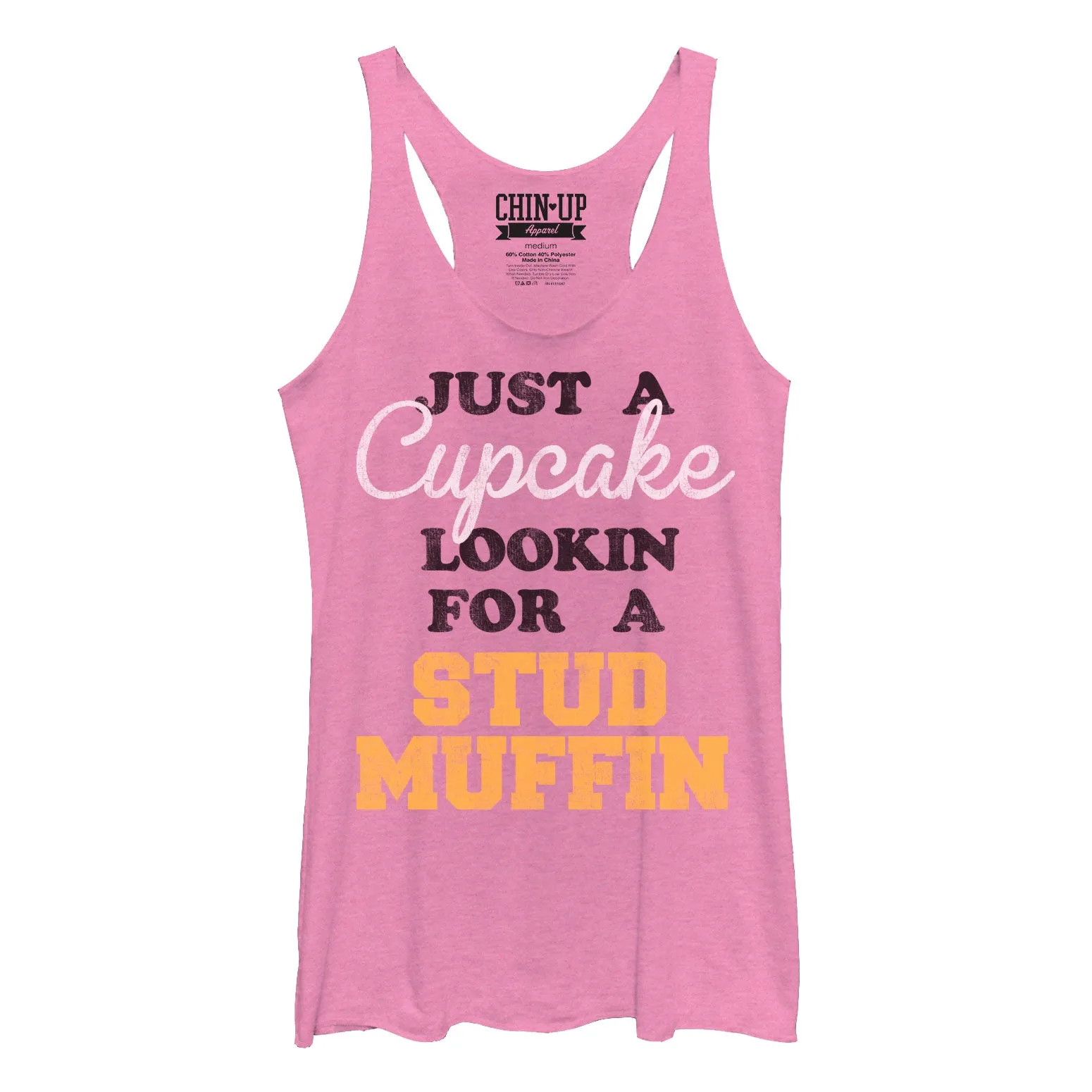 Women's CHIN UP Valentine Cupcake Looking for Stud Muffin Racerback Tank Top sold by Chin Up Apparel