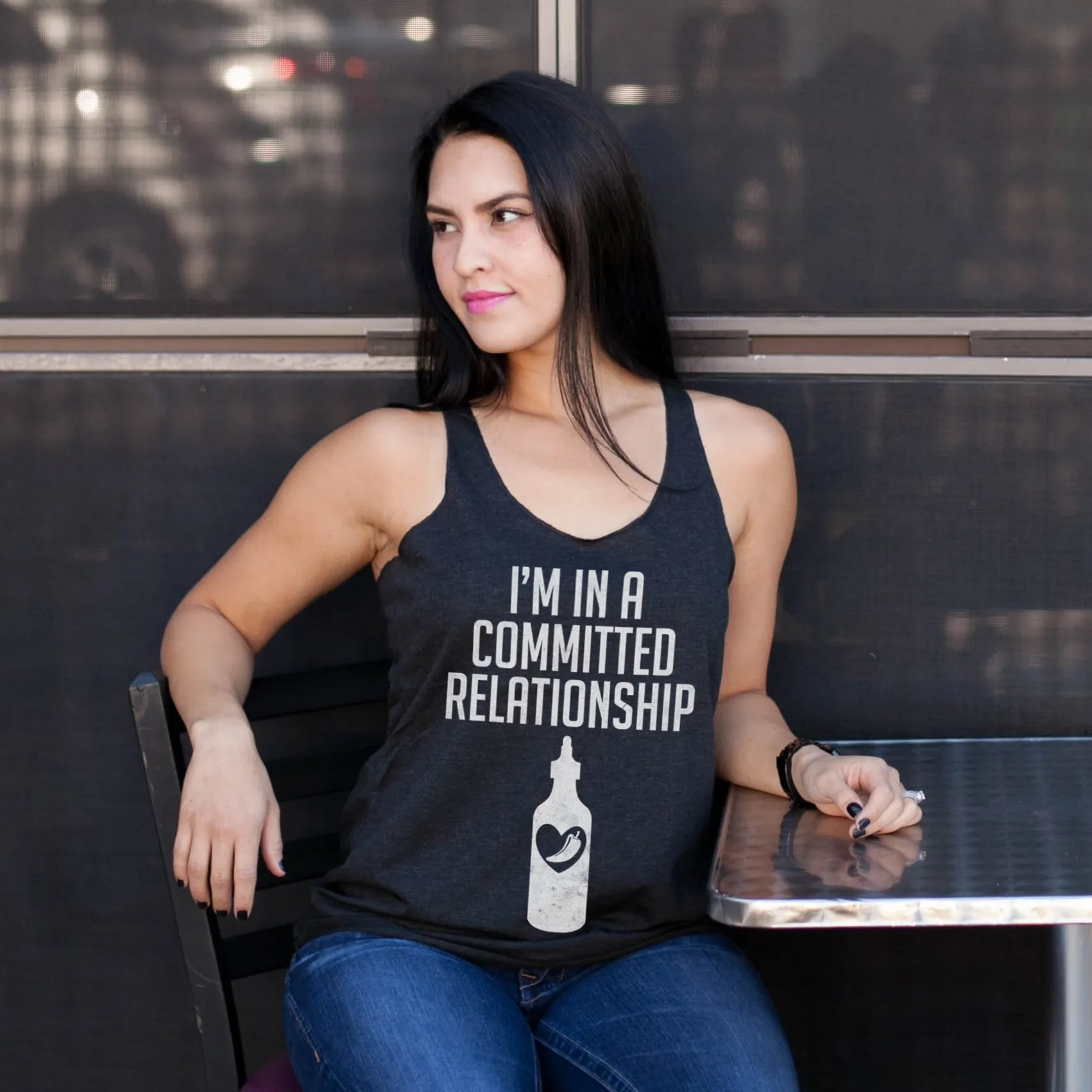 Women's CHIN UP Relationship with Hot Sauce Racerback Tank Top sold by Chin Up Apparel product image thumbnail 2