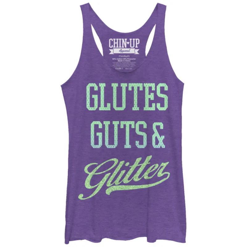 Women's CHIN UP Glutes Guts and Glitter Racerback Tank Top sold by Chin Up Apparel