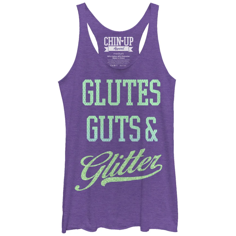 Women's CHIN UP Glutes Guts and Glitter Racerback Tank Top sold by Chin Up Apparel