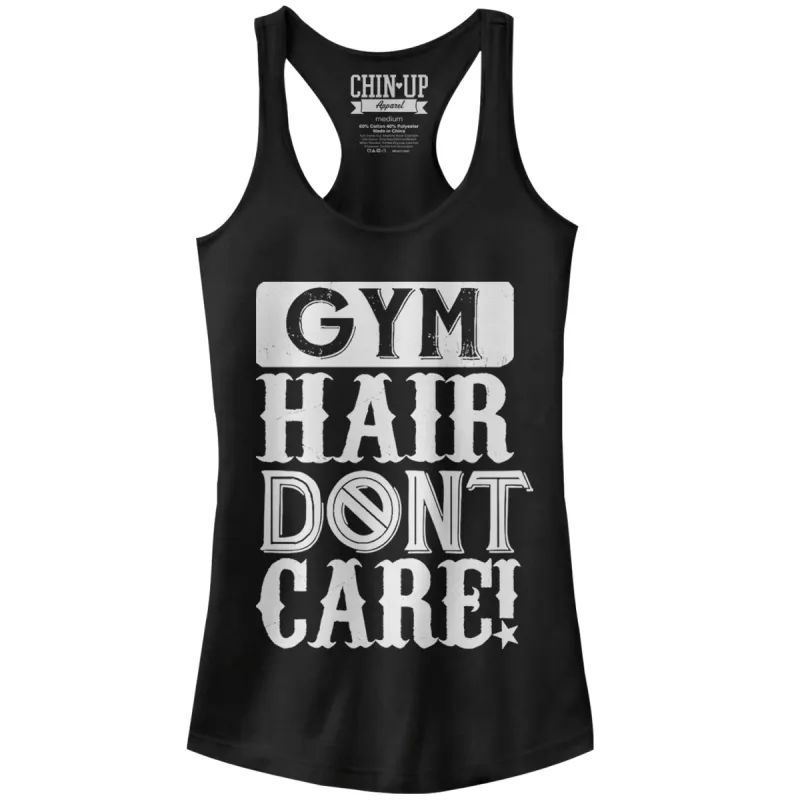 Junior's CHIN UP Gym Hair Don't Care Racerback Tank Top sold by Chin Up Apparel