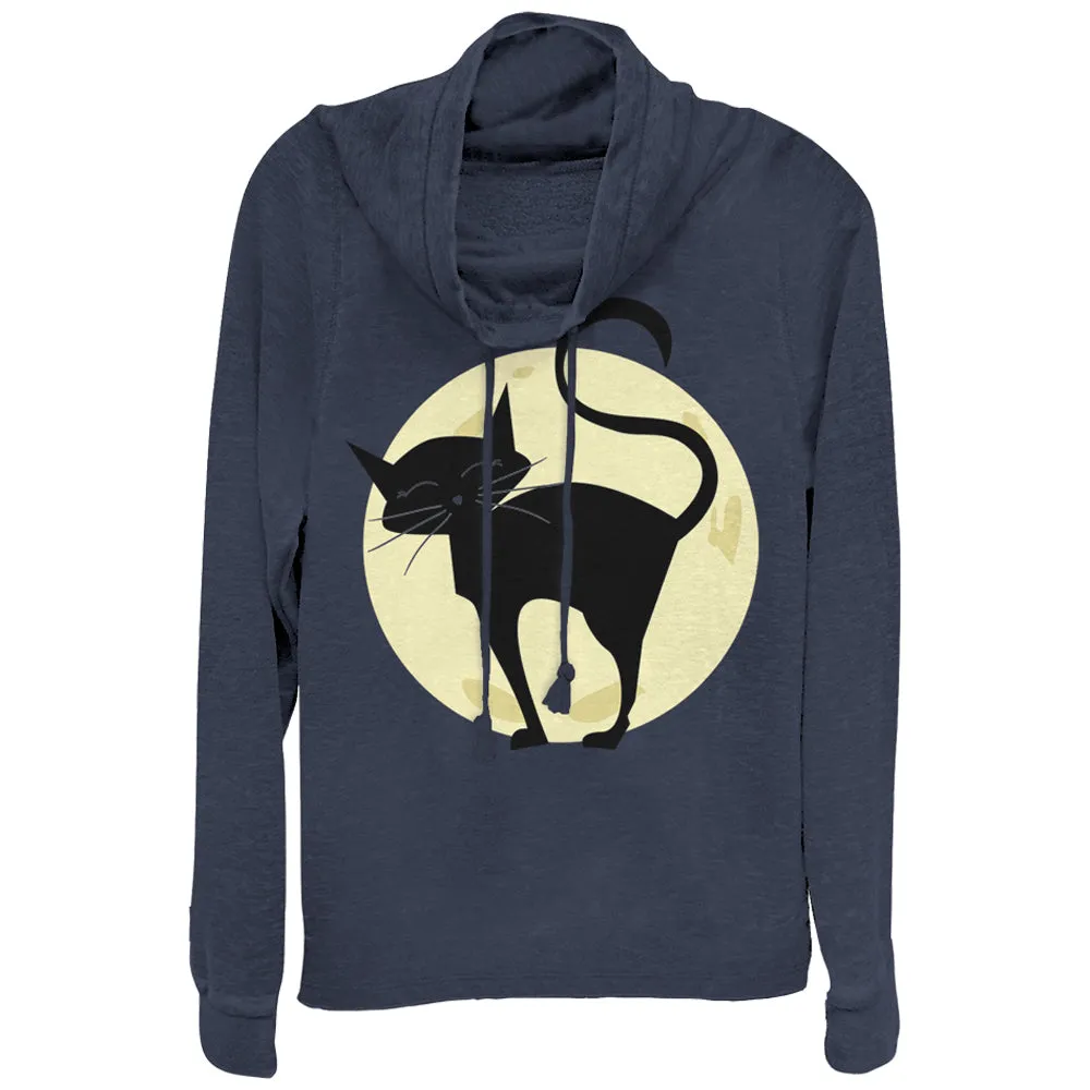 Junior's CHIN UP Halloween Cute Cat in Moon Cowl Neck Sweatshirt sold by Chin Up Apparel