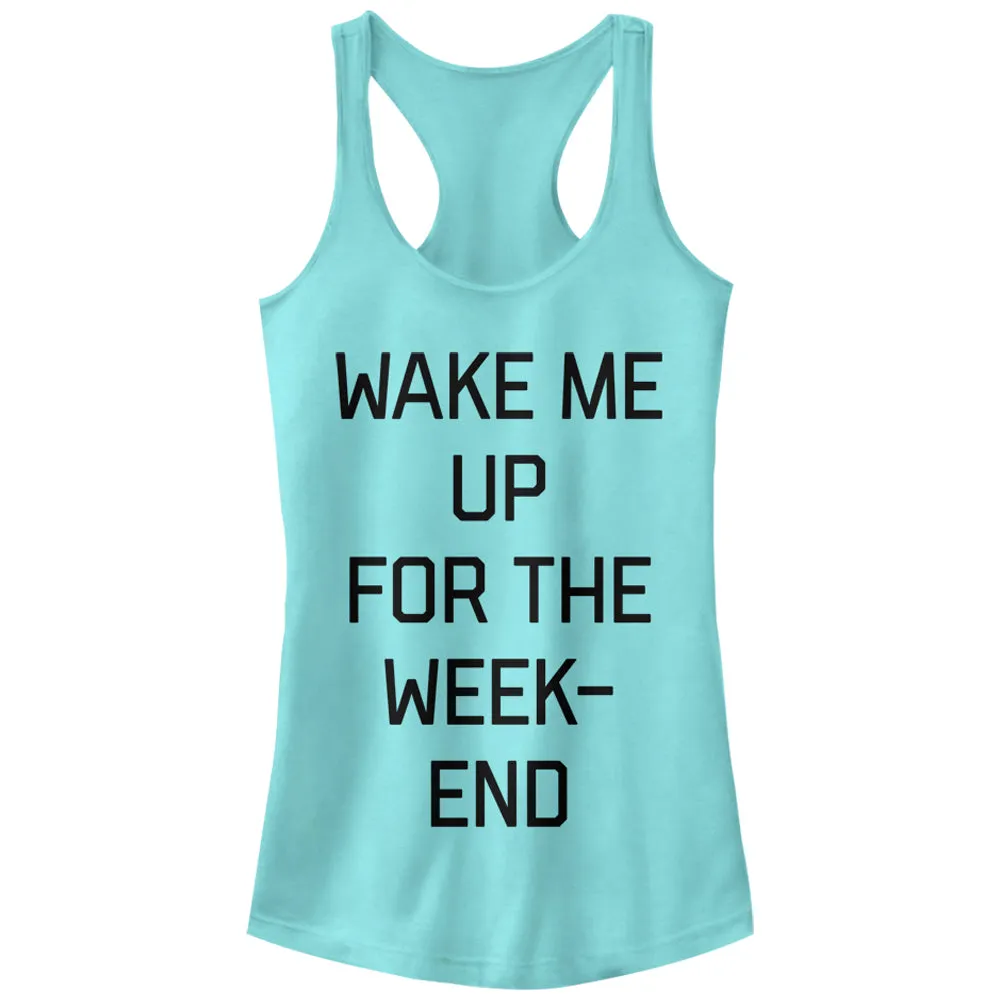 Junior's CHIN UP Wake Me for the Weekend Racerback Tank Top sold by Chin Up Apparel