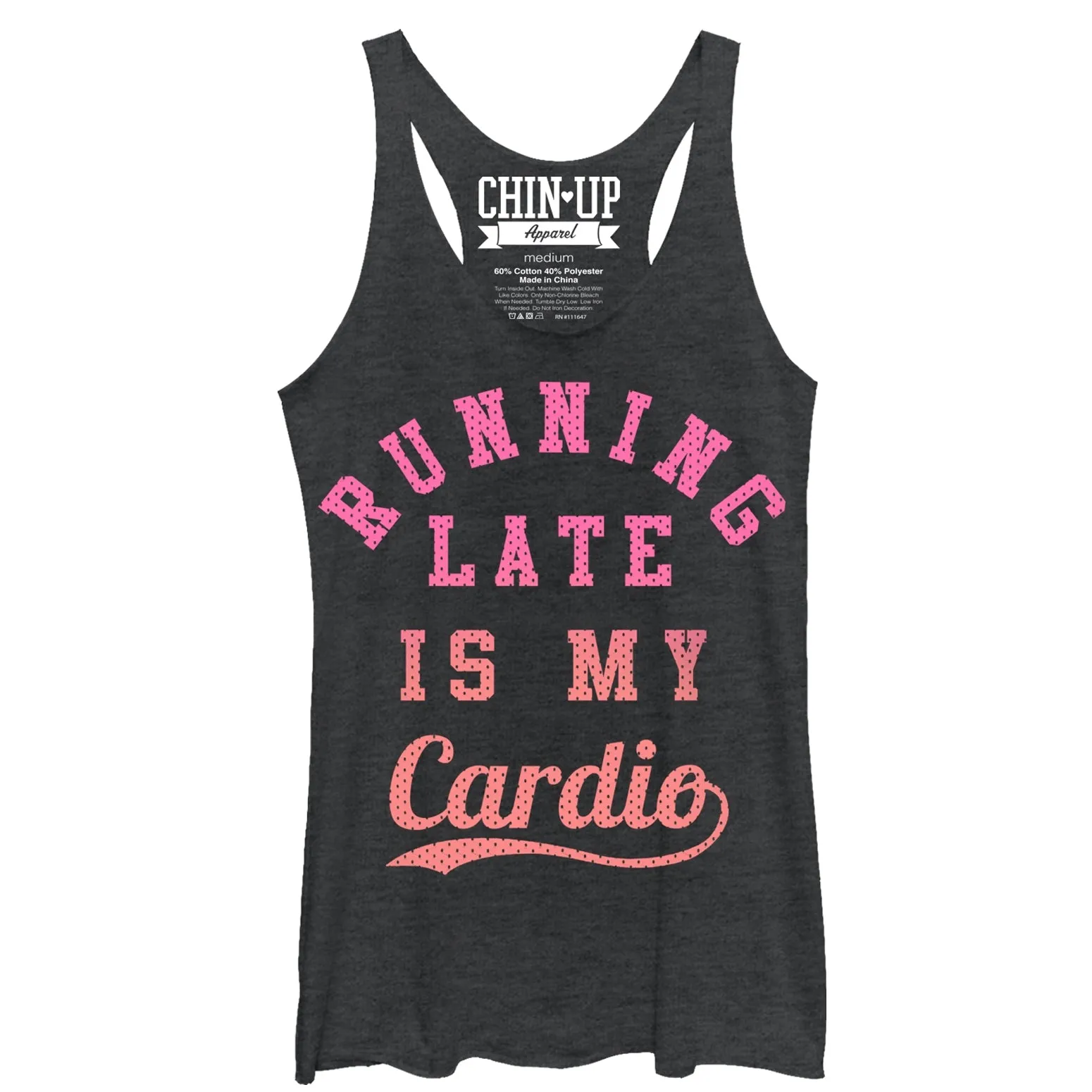 Women's CHIN UP Running Late is My Cardio Racerback Tank Top sold by Chin Up Apparel