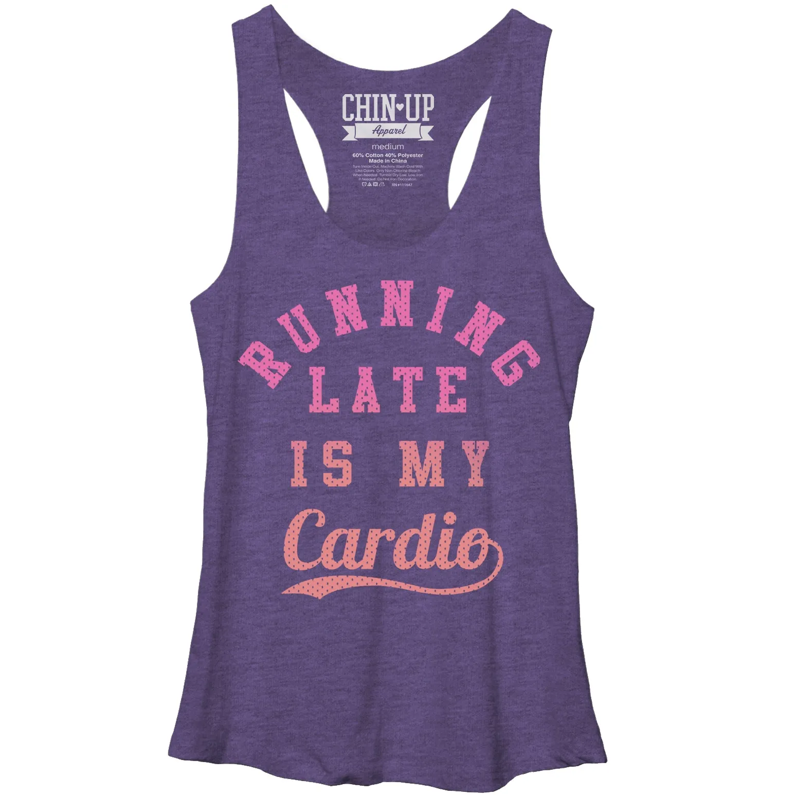 Women's CHIN UP Running Late is My Cardio Racerback Tank Top sold by Chin Up Apparel