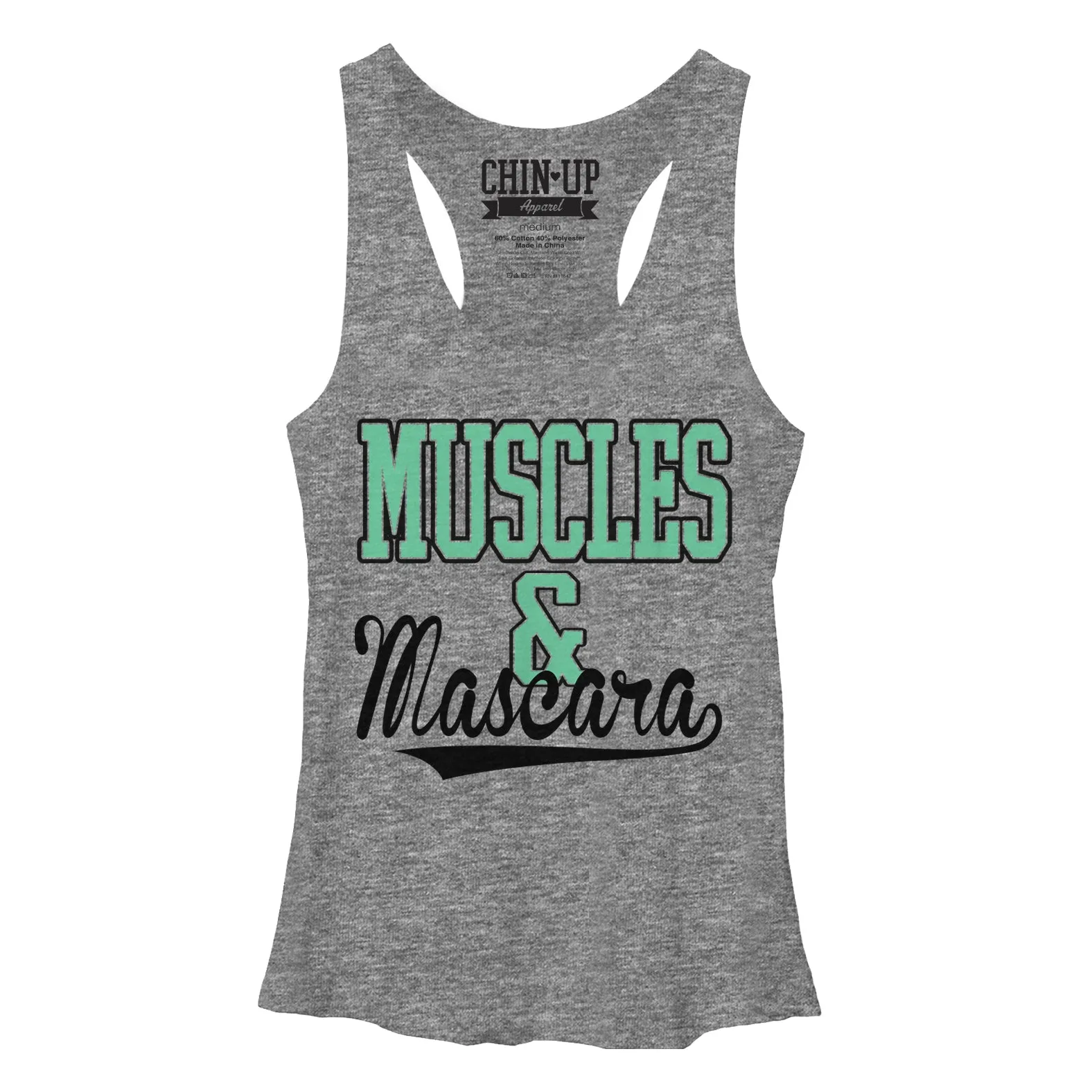 Women's CHIN UP Sporty Muscles and Mascara Racerback Tank Top sold by Chin Up Apparel