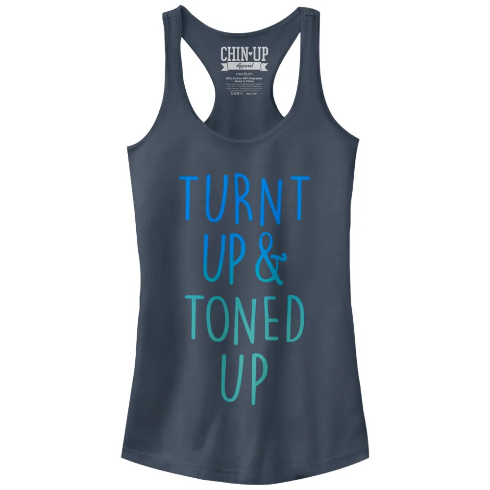 Junior's CHIN UP Turnt Up and Toned Up Racerback Tank Top sold by Chin Up Apparel