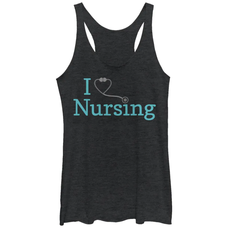 Women's CHIN UP I Love Nursing Stethoscope Racerback Tank Top sold by Chin Up Apparel