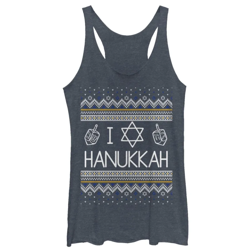Women's CHIN UP Hanukkah Ugly Sweater Racerback Tank Top sold by Chin Up Apparel