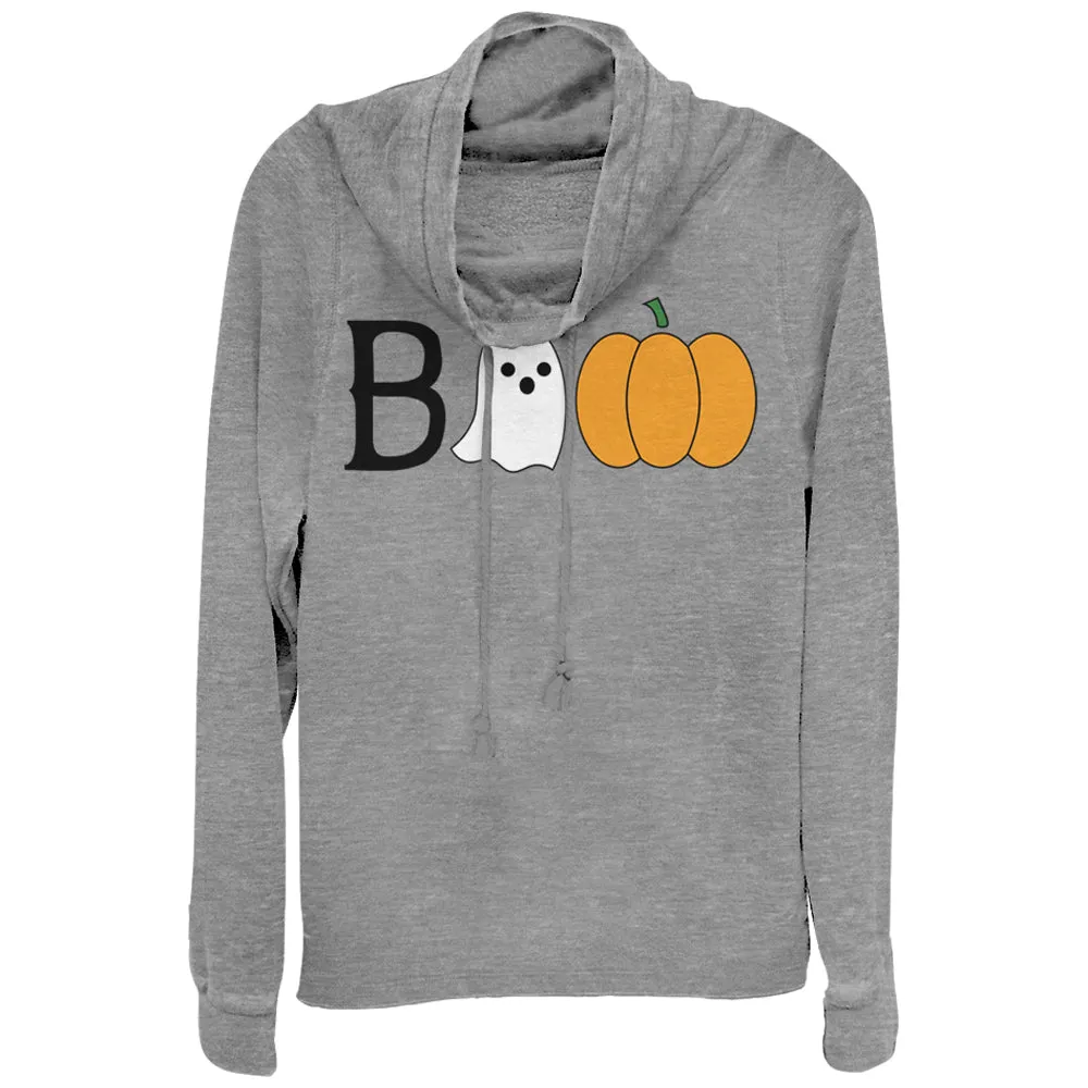 Junior's CHIN UP Halloween Ghost and Pumpkin Boo Cowl Neck Sweatshirt sold by Chin Up Apparel