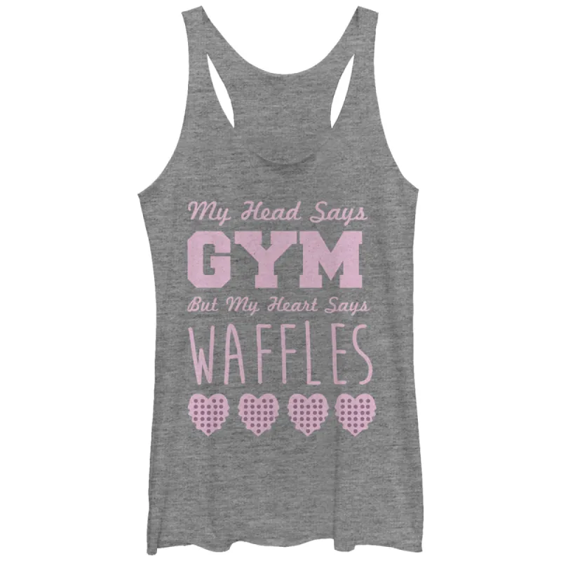 Women's CHIN UP Head Says Gym Heart Says Waffles Racerback Tank Top sold by Chin Up Apparel