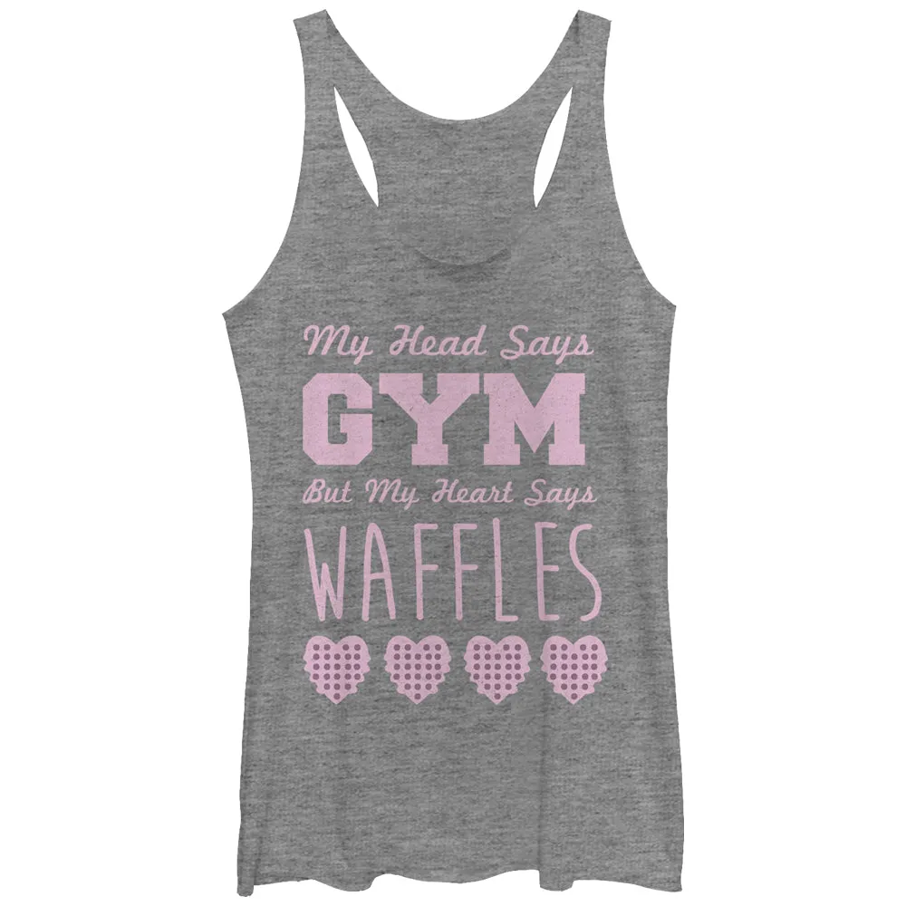 Women's CHIN UP Head Says Gym Heart Says Waffles Racerback Tank Top sold by Chin Up Apparel