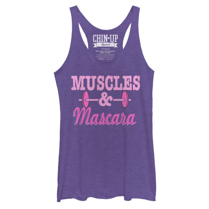 Women's CHIN UP Barbell Muscles and Mascara Racerback Tank Top sold by Chin Up Apparel
