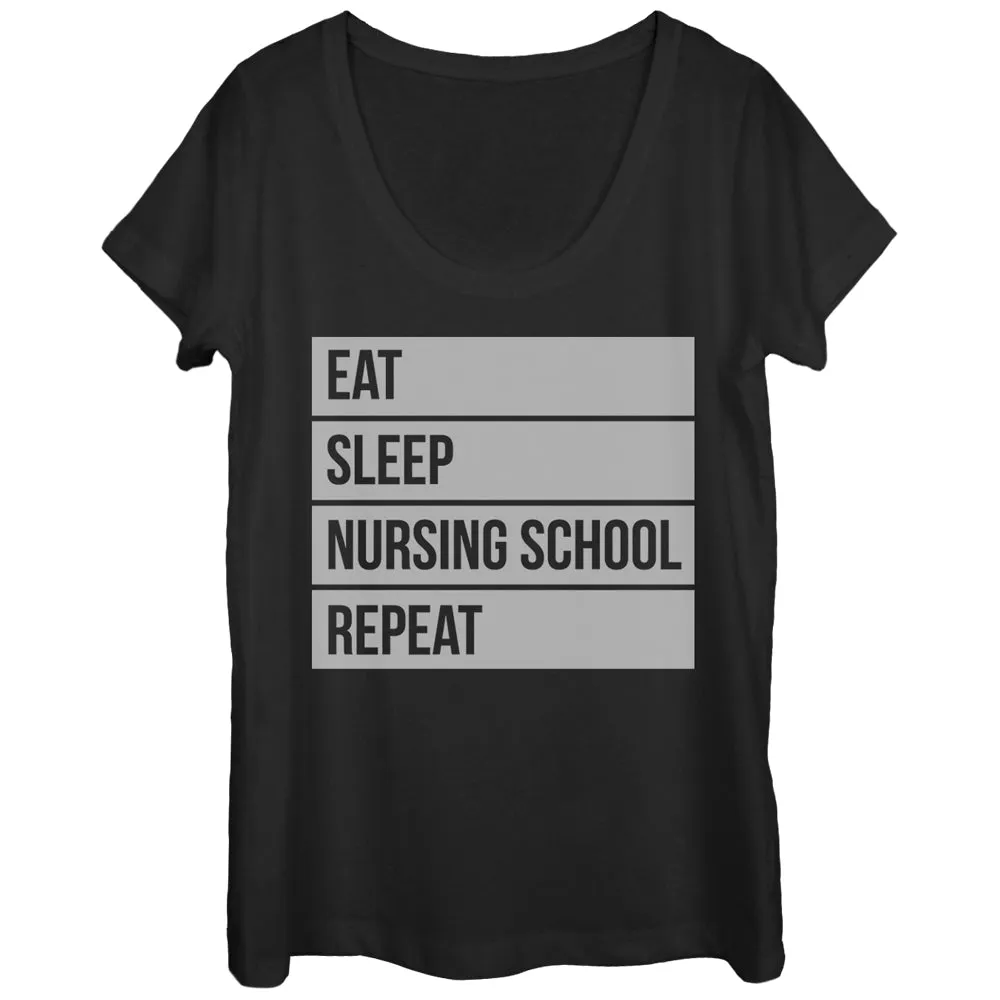 Women's CHIN UP Eat Sleep Nursing School Repeat Scoop Neck sold by Chin Up Apparel