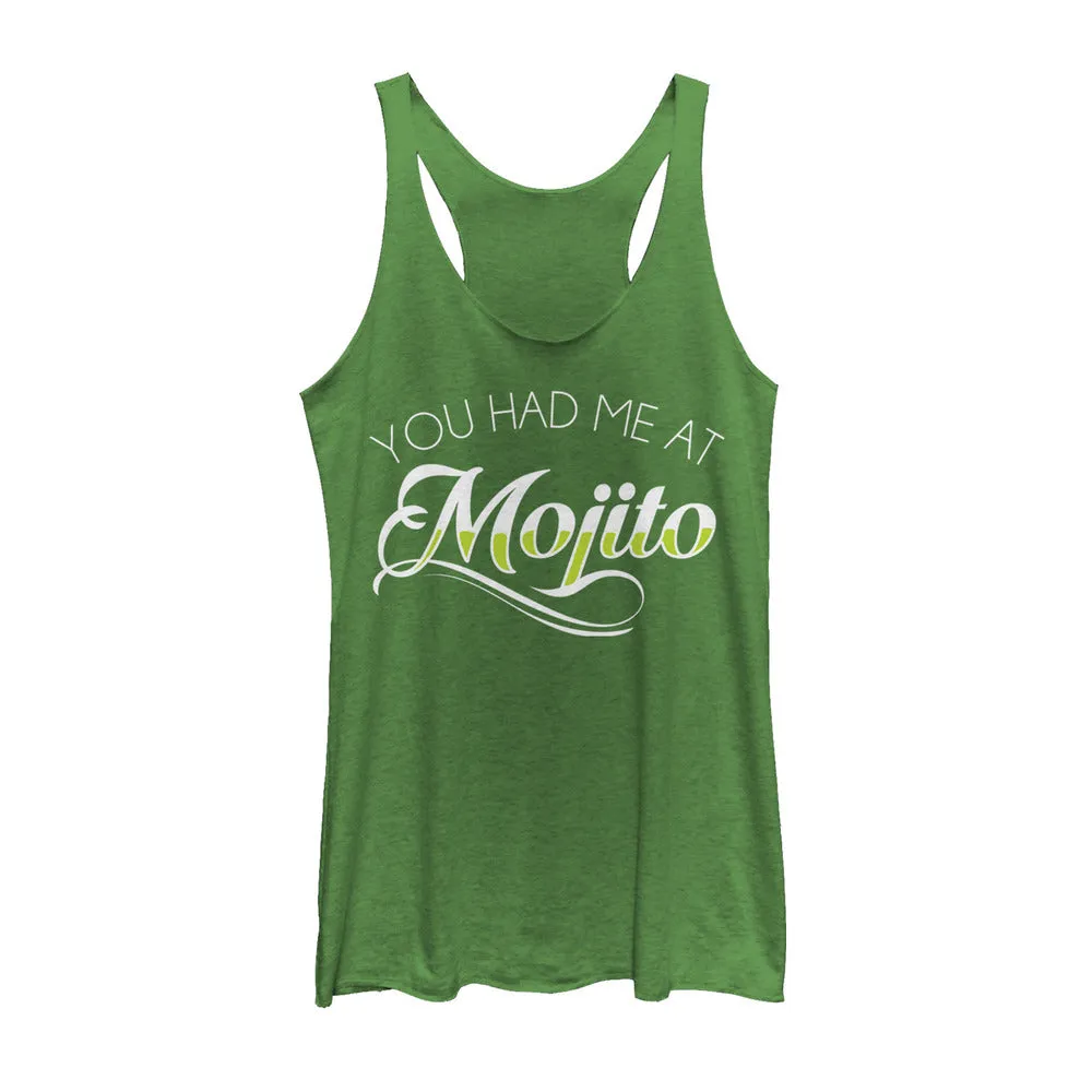 Women's CHIN UP Had Me at Mojito Cursive Racerback Tank Top sold by Chin Up Apparel