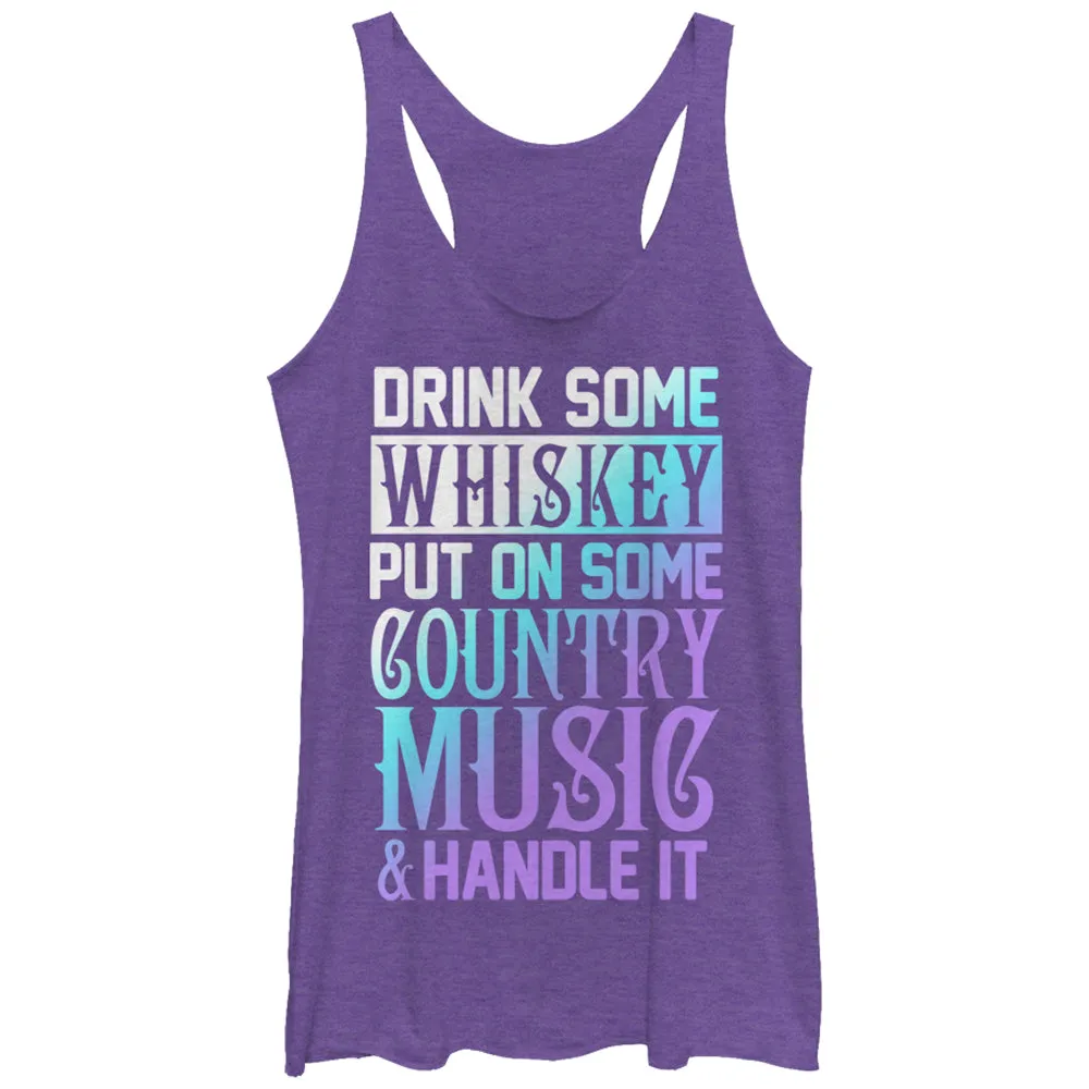 Women's CHIN UP Whiskey Country Music Handle It Racerback Tank Top sold by Chin Up Apparel