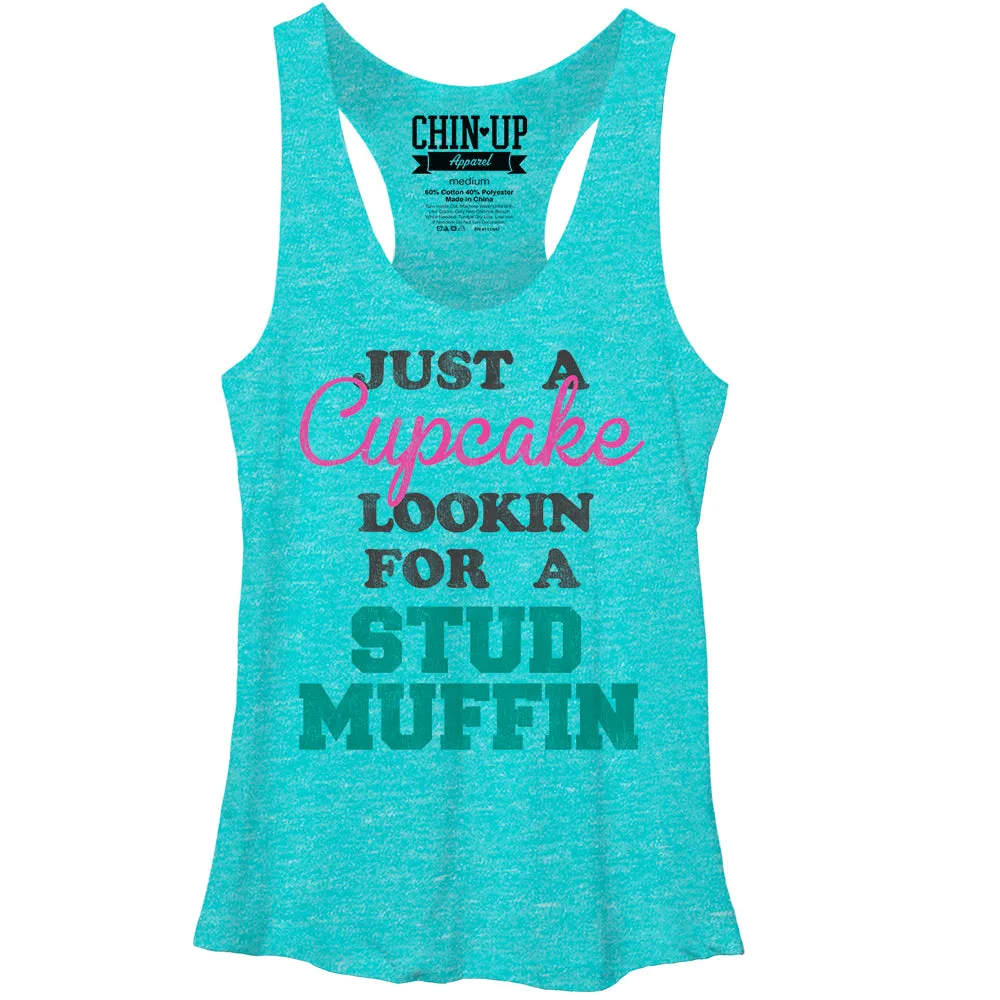 Women's CHIN UP Cupcake Looking for a Stud Muffin Racerback Tank Top sold by Chin Up Apparel