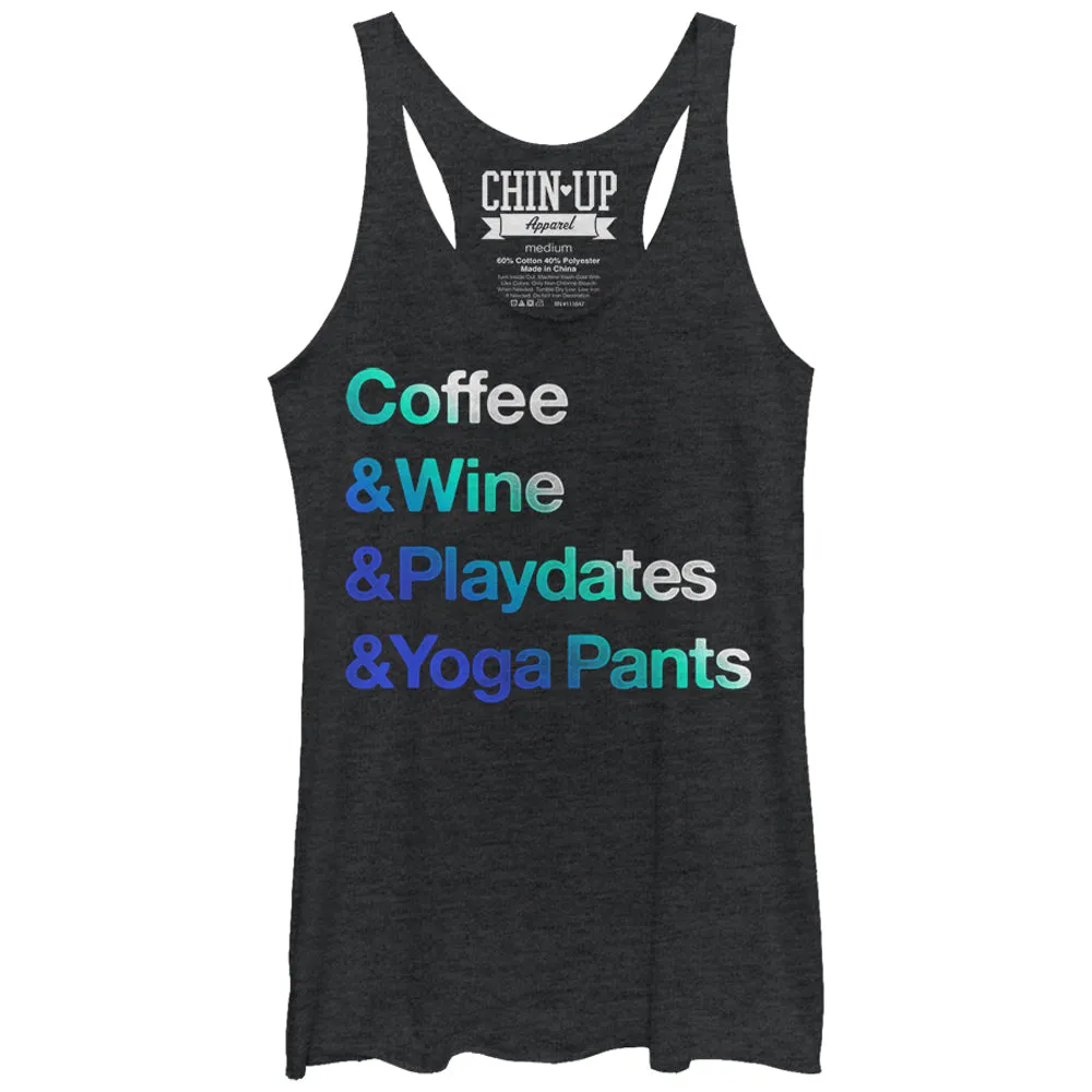 Women's CHIN UP Coffee Wine Playdates Yoga Pants Racerback Tank Top sold by Chin Up Apparel