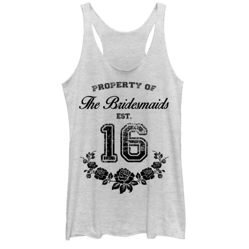 Women's CHIN UP Property of Bridesmaid Est 16 Racerback Tank Top sold by Chin Up Apparel