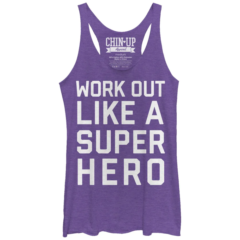 Women's CHIN UP Work Out Like a Super Hero Racerback Tank Top sold by Chin Up Apparel
