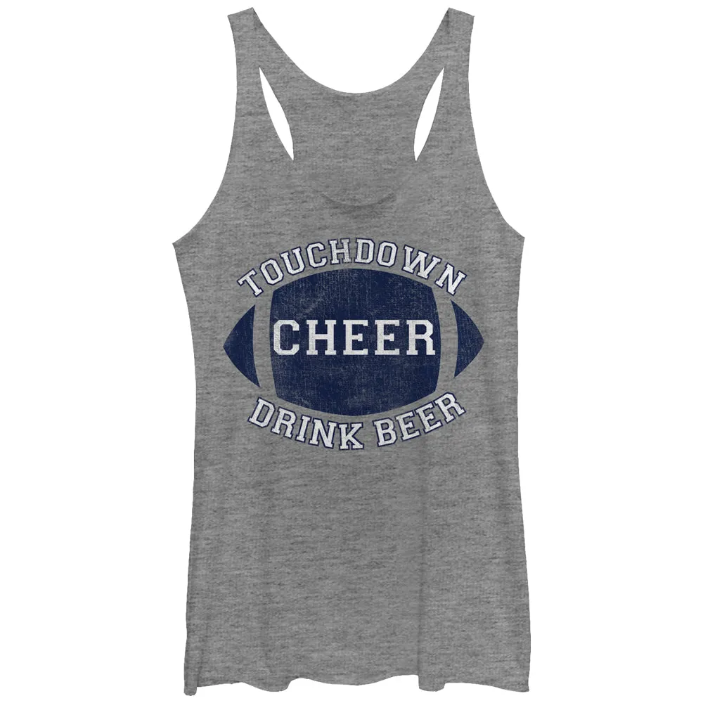 Women's CHIN UP Football Touchdown Cheer Drink Beer Racerback Tank Top sold by Chin Up Apparel