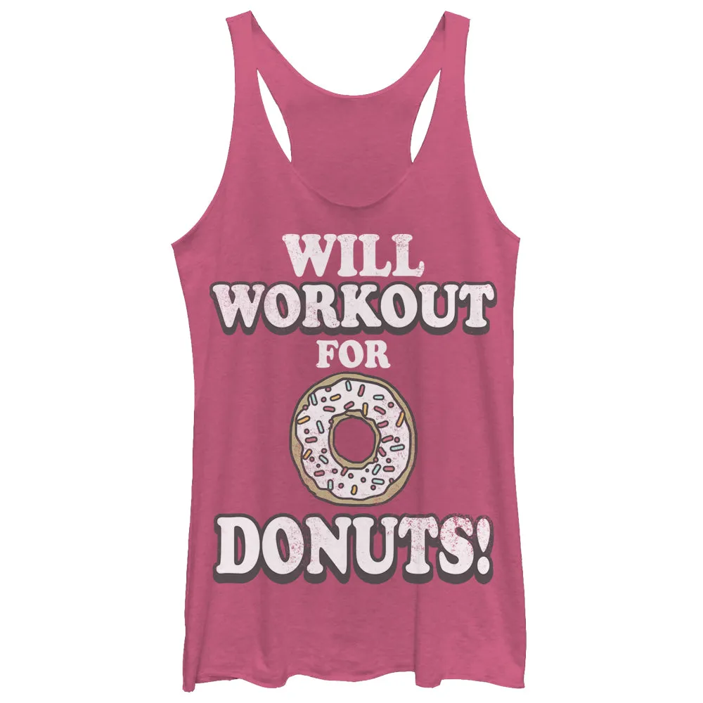 Women's CHIN UP Will Work Out For Donuts Racerback Tank Top sold by Chin Up Apparel