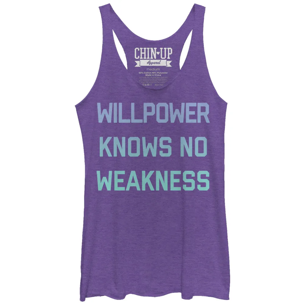 Women's CHIN UP Willpower Knows No Weakness Racerback Tank Top sold by Chin Up Apparel