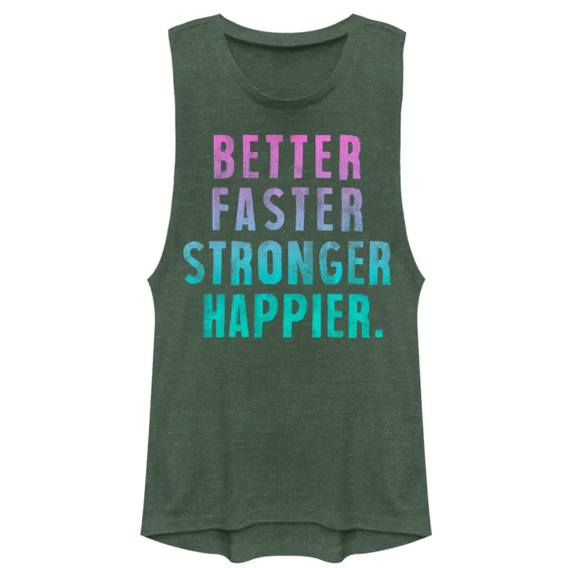 Junior's CHIN UP Better Faster Stronger Happier Festival Muscle Tee sold by Chin Up Apparel