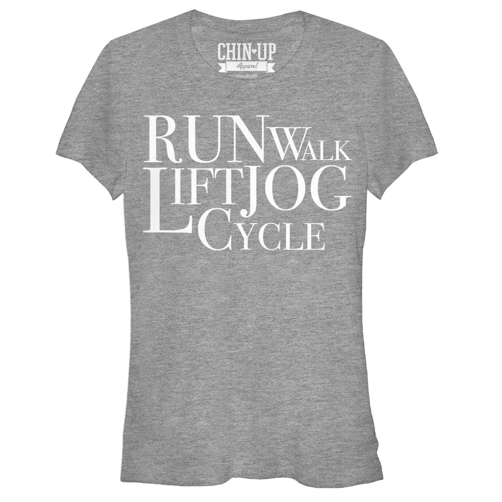 Junior's CHIN UP Run Walk Lift Jog Cycle T-Shirt sold by Chin Up Apparel