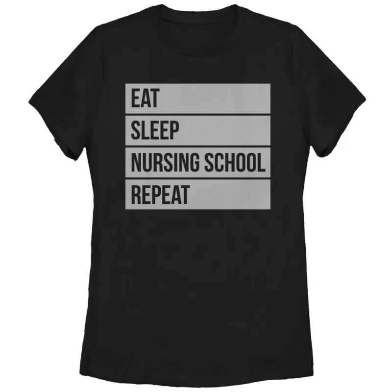 Women's CHIN UP Eat Sleep Nursing School Repeat T-Shirt sold by Chin Up Apparel
