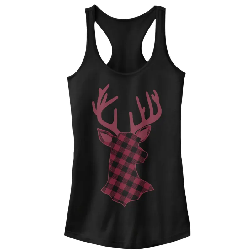 Junior's CHIN UP Christmas Flannel Reindeer Print Racerback Tank Top sold by Chin Up Apparel