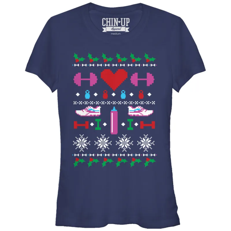 Junior's CHIN UP Ugly Christmas Workout T-Shirt sold by Chin Up Apparel