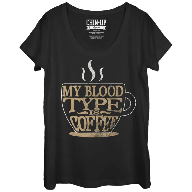 Women's CHIN UP My Blood Type is Coffee Scoop Neck sold by Chin Up Apparel