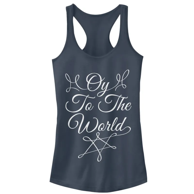 Junior's CHIN UP Hanukkah Oy to the World Racerback Tank Top sold by Chin Up Apparel