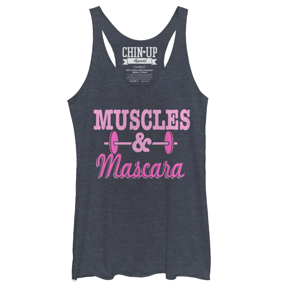 Women's CHIN UP Barbell Muscles and Mascara Racerback Tank Top sold by Chin Up Apparel