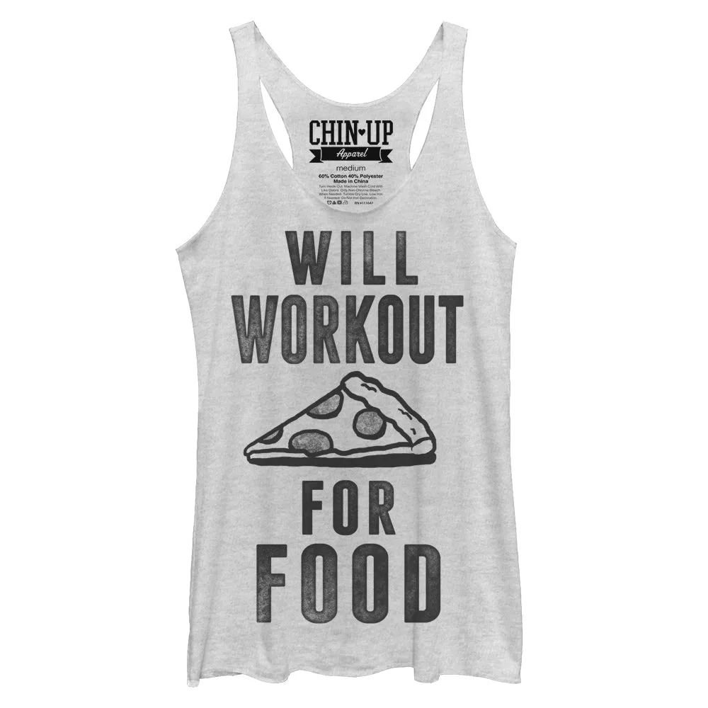 Women's CHIN UP Will Work Out for Food Racerback Tank Top sold by Chin Up Apparel