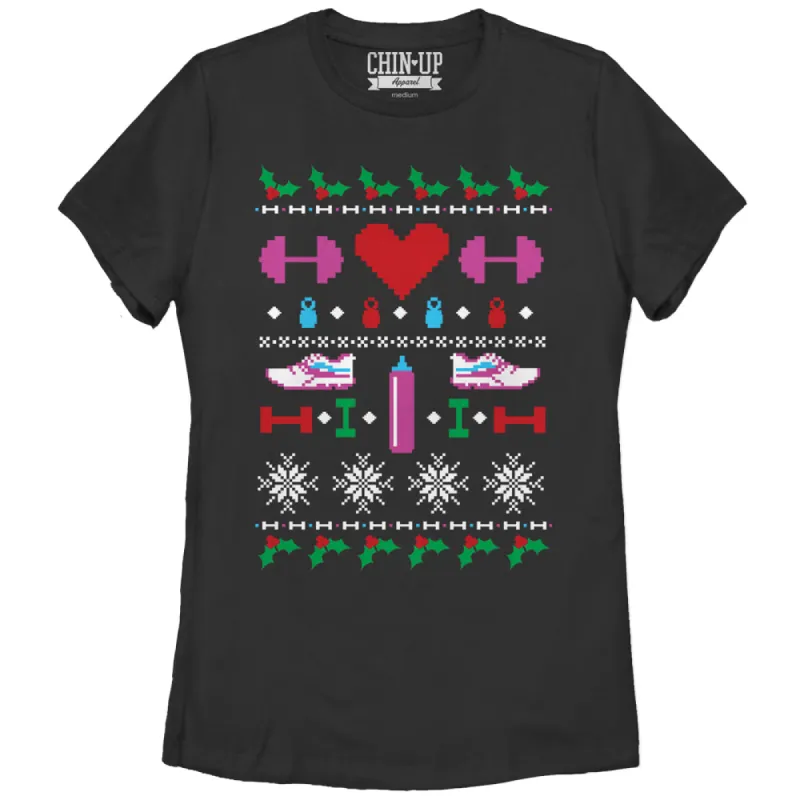 Women's CHIN UP Ugly Christmas Workout T-Shirt sold by Chin Up Apparel