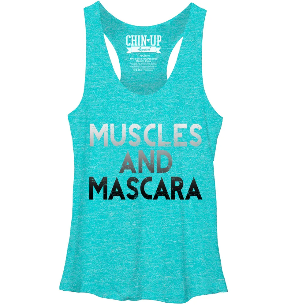 Women's CHIN UP Muscles and Mascara Racerback Tank Top sold by Chin Up Apparel