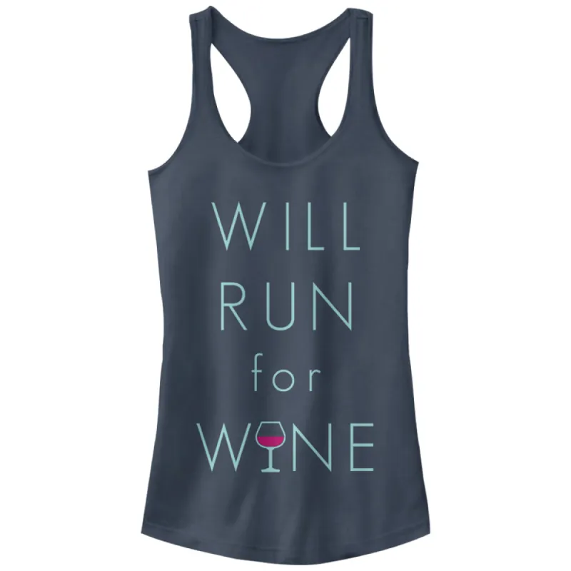 Junior's CHIN UP Will Run For Wine Glass Racerback Tank Top sold by Chin Up Apparel