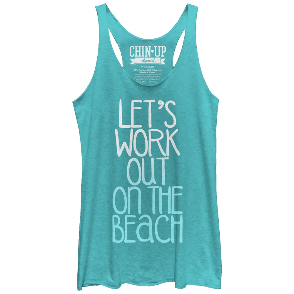 Women's CHIN UP Work Out on the Beach Racerback Tank Top sold by Chin Up Apparel