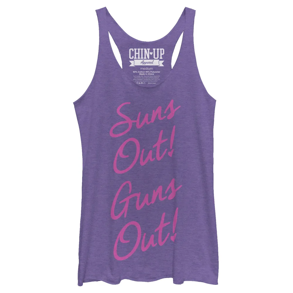 Women's CHIN UP Cursive Sun's Out Guns Out Racerback Tank Top sold by Chin Up Apparel