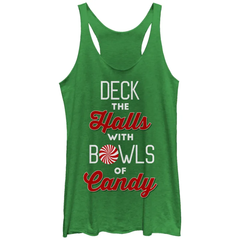 Women's CHIN UP Christmas Candy Deck the Halls Racerback Tank Top sold by Chin Up Apparel