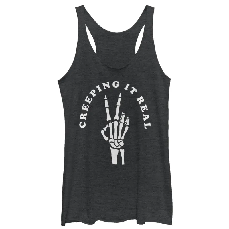 Women's CHIN UP Halloween Creepin' Real Skeleton Racerback Tank Top sold by Chin Up Apparel