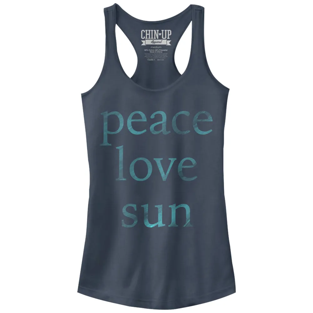 Junior's CHIN UP Peace Love Sun Racerback Tank Top sold by Chin Up Apparel