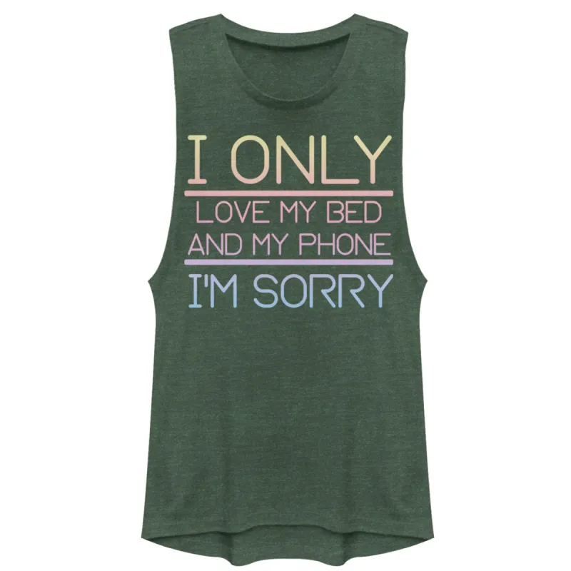 Junior's CHIN UP Sorry I Love My Bed and Phone Festival Muscle Tee sold by Chin Up Apparel