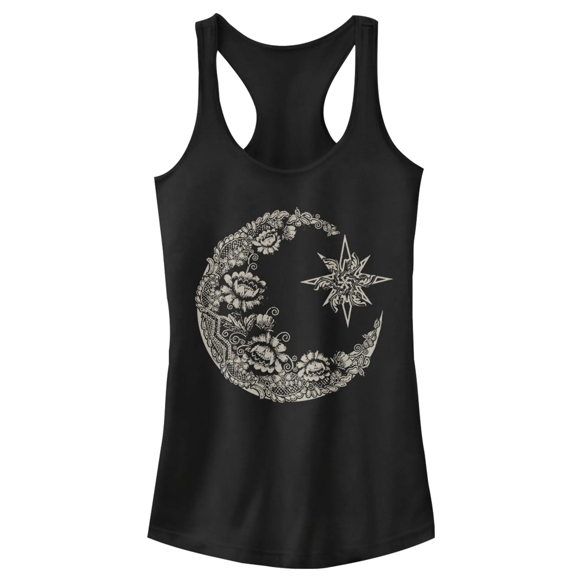 Junior's CHIN UP Lace Print Moon Racerback Tank Top sold by Chin Up Apparel
