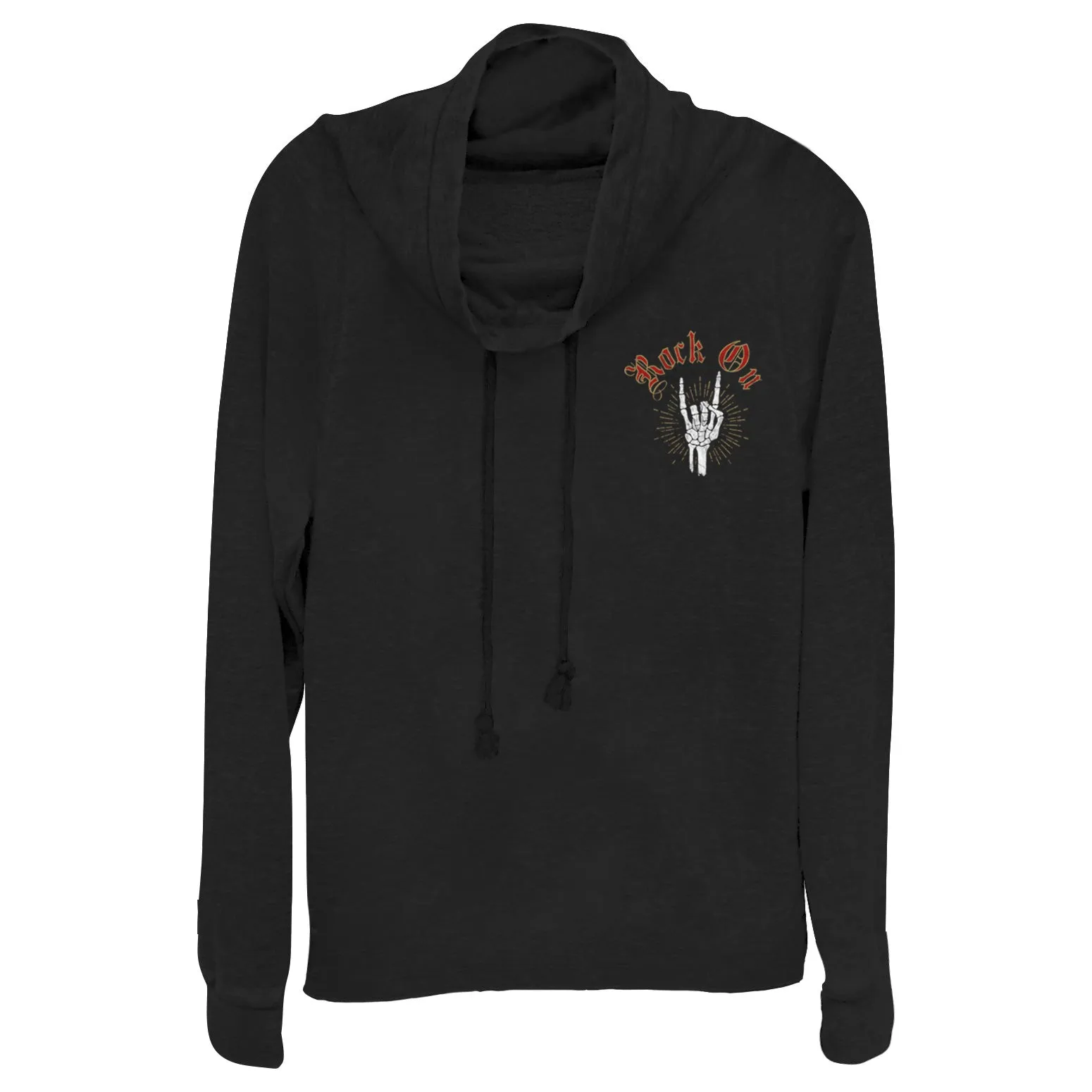 Junior's CHIN UP Rock On Skeleton Cowl Neck Sweatshirt sold by Chin Up Apparel